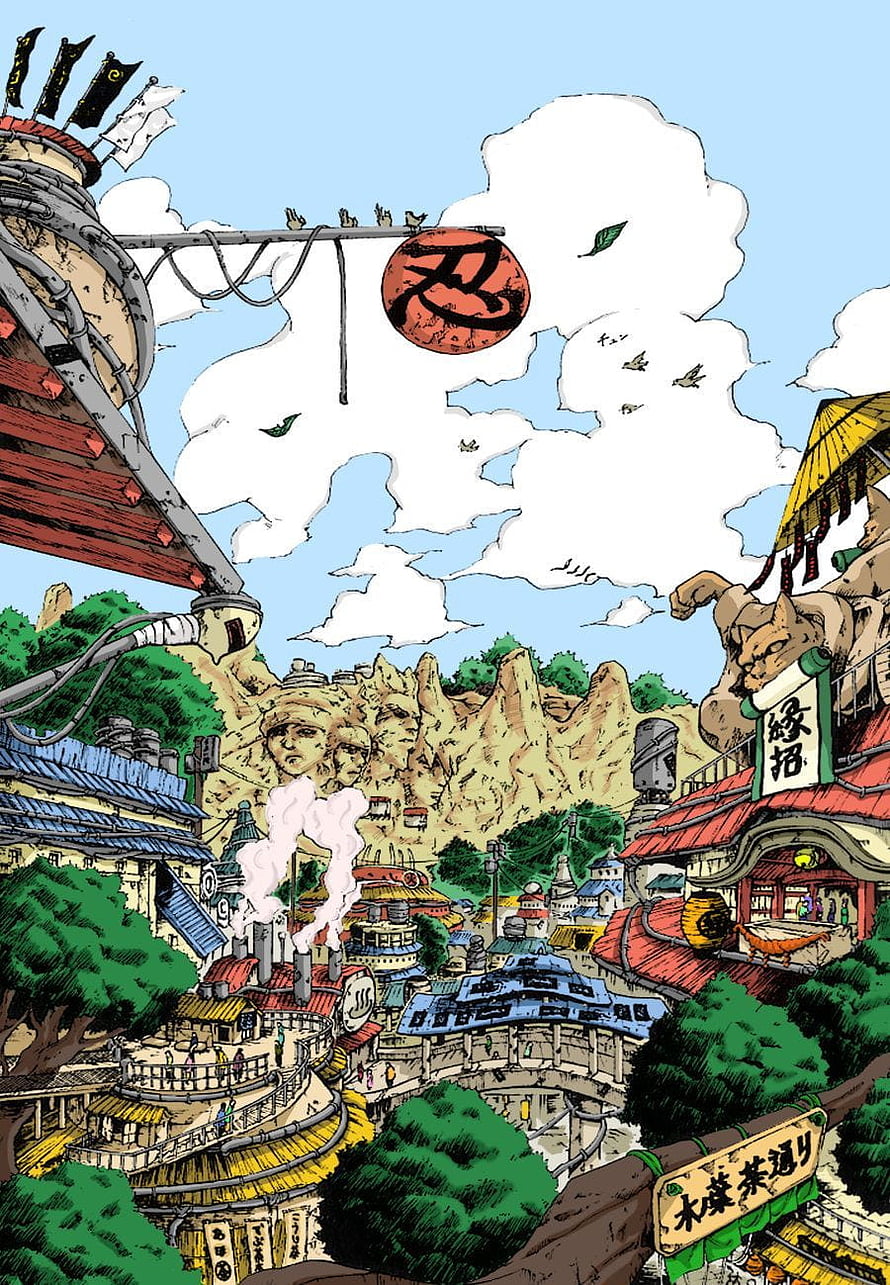 Hidden Leaf Village Panorama in Naruto Anime Art Style HD phone wallpaper