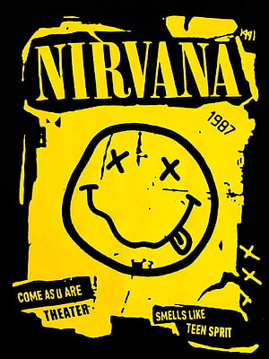 Nirvana Grunge Aesthetic Poster with Smiley Face and Album Titles HD phone wallpaper