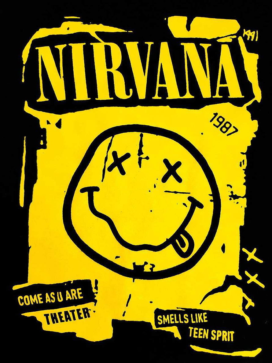 Nirvana Grunge Aesthetic Poster with Smiley Face and Album Titles HD phone wallpaper