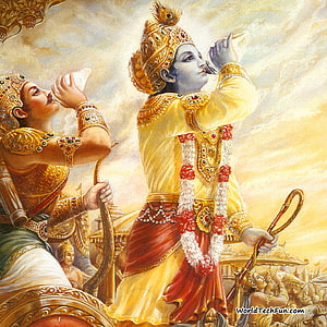 Krishna and Arjuna in the chariot from the Mahabharata epic HD phone wallpaper