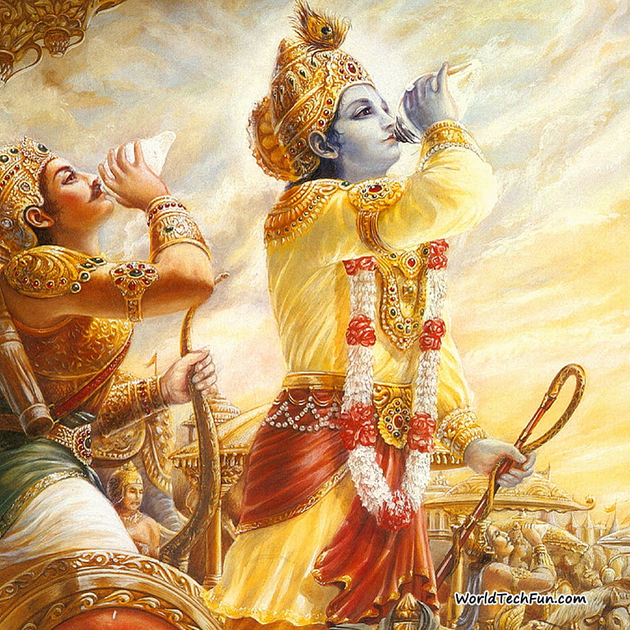 Krishna and Arjuna in the chariot from the Mahabharata epic HD phone wallpaper