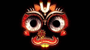Ornate Red and Gold Mask with Realistic Human Eyes on Black Background, Jagannath For Mobile HD wallpaper