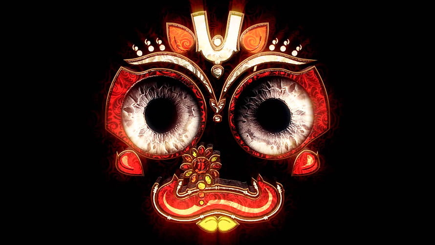 Ornate Red and Gold Mask with Realistic Human Eyes on Black Background, Jagannath For Mobile HD wallpaper