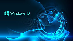 Windows 10 Futuristic Blue Digital Wave and Circuit Technology Background HD wallpaper