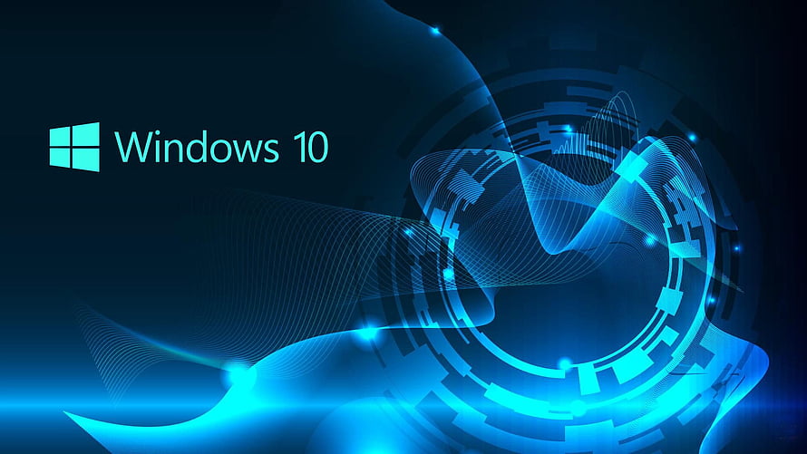 Windows 10 Futuristic Blue Digital Wave and Circuit Technology Background HD wallpaper