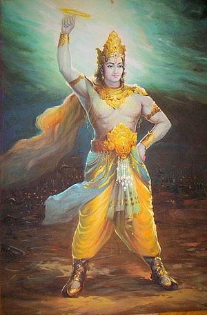 Krishna Holding Sudarshan Chakra Divine Hindu God Painting HD phone wallpaper