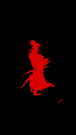 Red Samurai Silhouette with Katana on Black Background HD phone wallpaper
