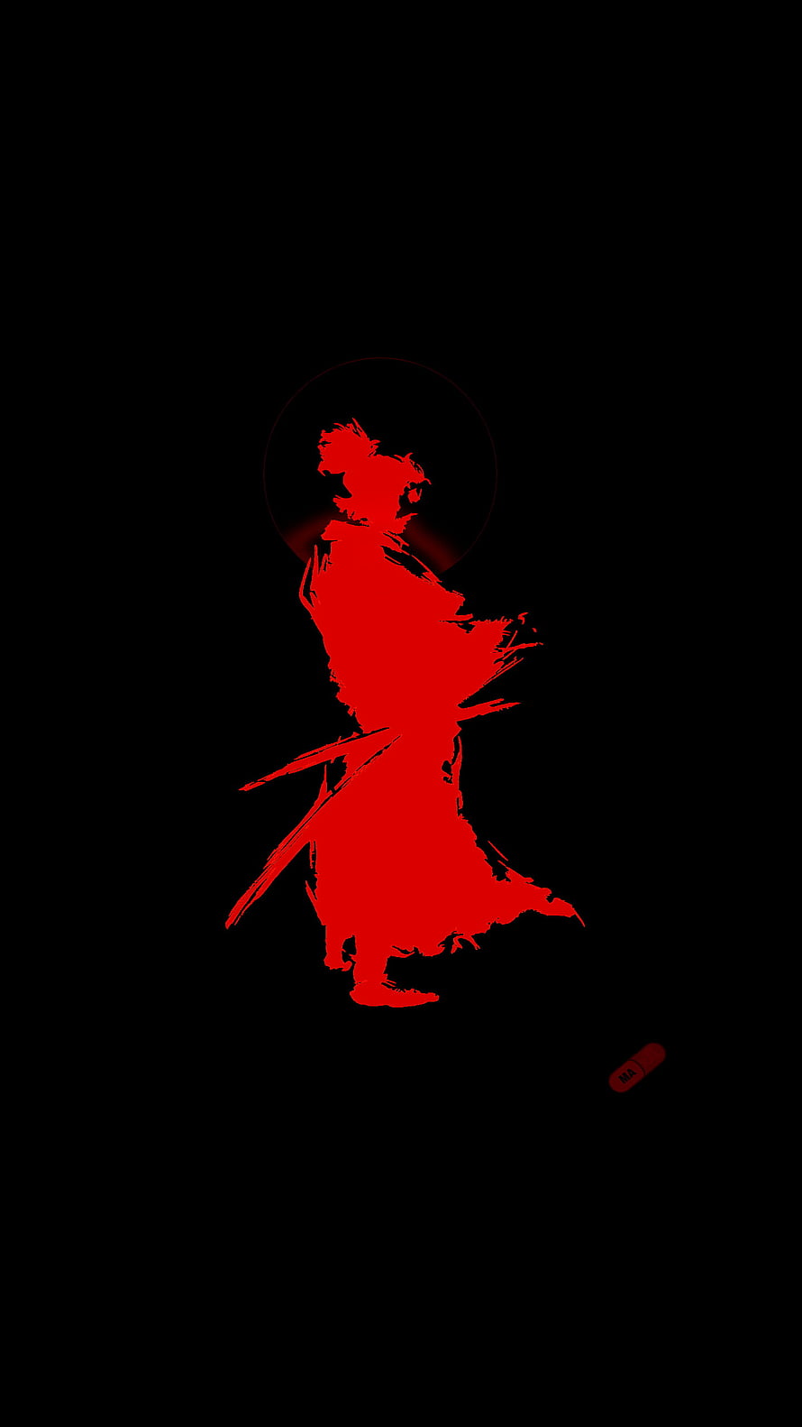 Red Samurai Silhouette with Katana on Black Background HD phone wallpaper