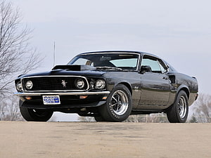 1969 Ford Mustang Boss 429 Black Classic Muscle Car Front Three-Quarter View HD wallpaper
