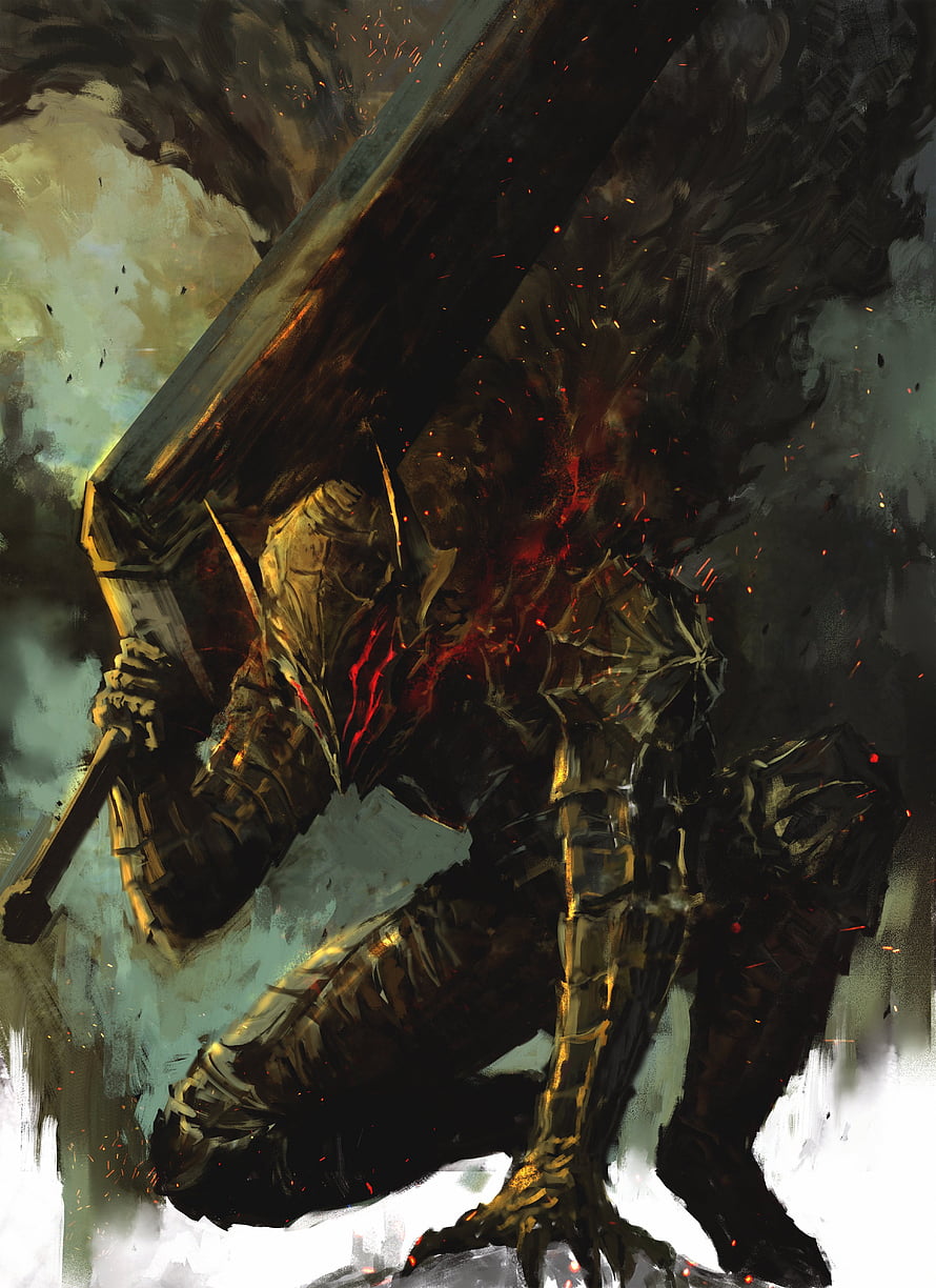 Dark Fantasy Knight With Glowing Red Armor And Massive Sword HD phone wallpaper