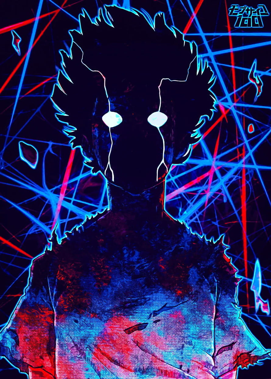 Neon Blue and Red Anime Character Silhouette with Glowing Eyes and Abstract Background HD phone wallpaper