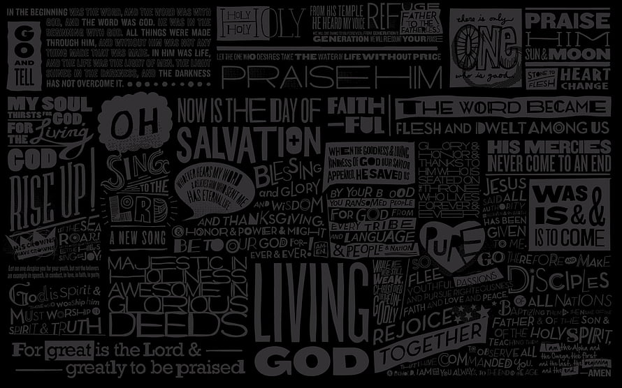 Gospel Typography Wall Art with Biblical Verses and Faithful Words on Black Background HD wallpaper
