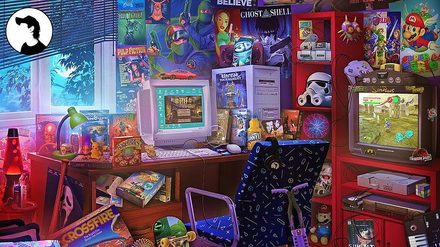 Retro Gaming Room with Vintage Consoles, CRT Monitors, and Nostalgic Pop Culture Memorabilia HD wallpaper