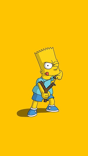 Bart Simpson Aiming Slingshot on Yellow Background HD phone wallpaper