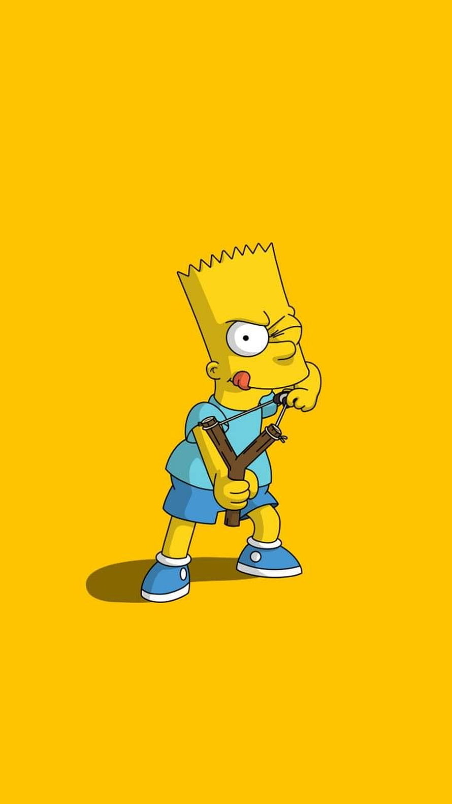 Bart Simpson Aiming Slingshot on Yellow Background HD phone wallpaper
