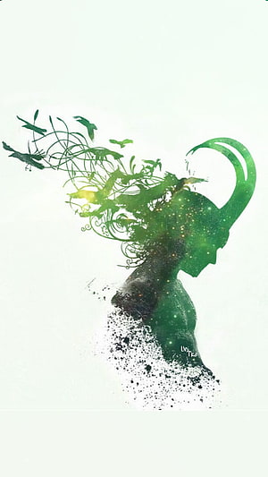 Loki Green Nature Silhouette with Birds and Vines Artistic Wallpaper HD phone wallpaper