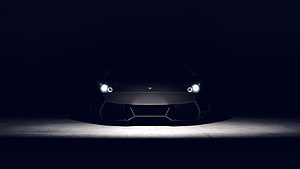Lamborghini Aventador Front View in Dramatic Dark Studio Lighting HD wallpaper