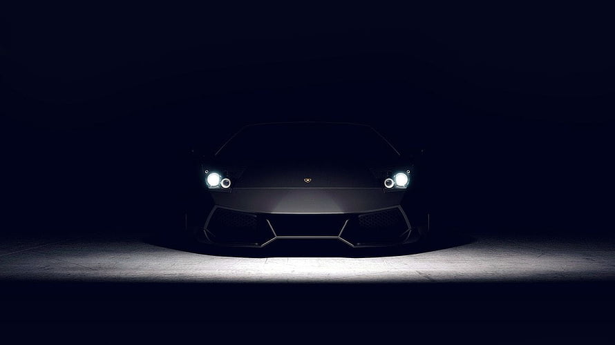 Lamborghini Aventador Front View in Dramatic Dark Studio Lighting HD wallpaper