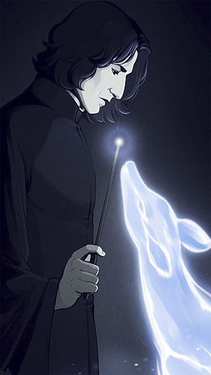 Severus Snape Casting Expecto Patronum Charm in Dark Fantasy Illustration HD phone wallpaper