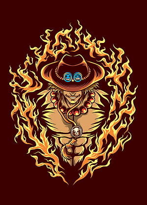 Portgas D. Ace One Piece Anime Character Vector Art With Flames HD phone wallpaper