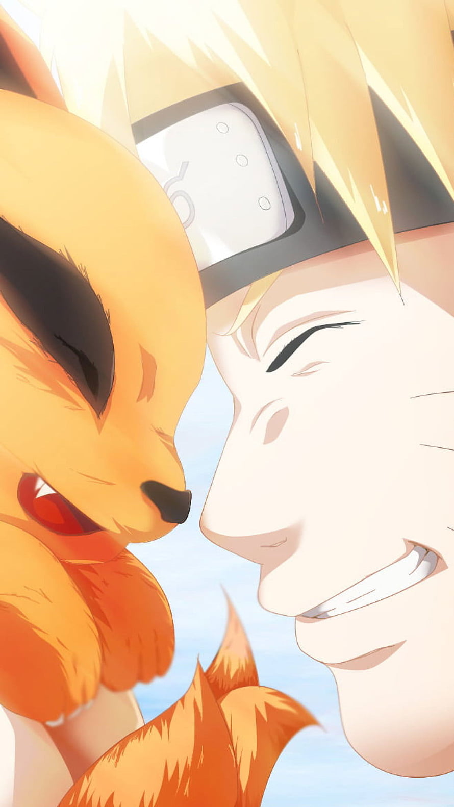 Naruto and Kurama Sharing a Warm Moment in Anime Style HD phone wallpaper