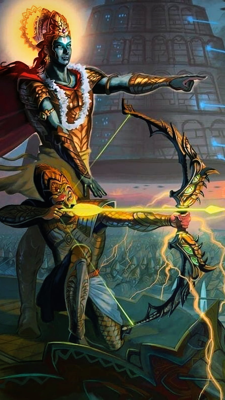 Arthas Menethil and Uther Lightbringer wielding magical bow and arrow in fantasy battle scene HD phone wallpaper