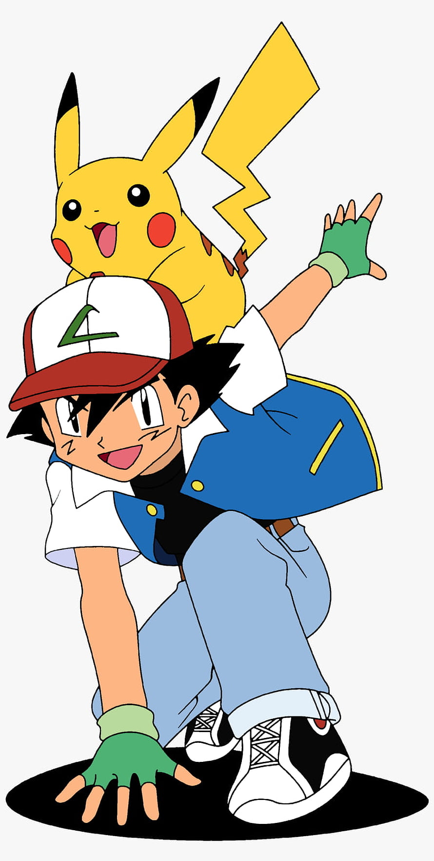 Ash Ketchum and Pikachu in a Dynamic Action Pose with Classic Anime Style HD phone wallpaper