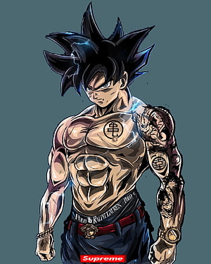 Goku with tattoos and streetwear fashion illustration HD phone wallpaper