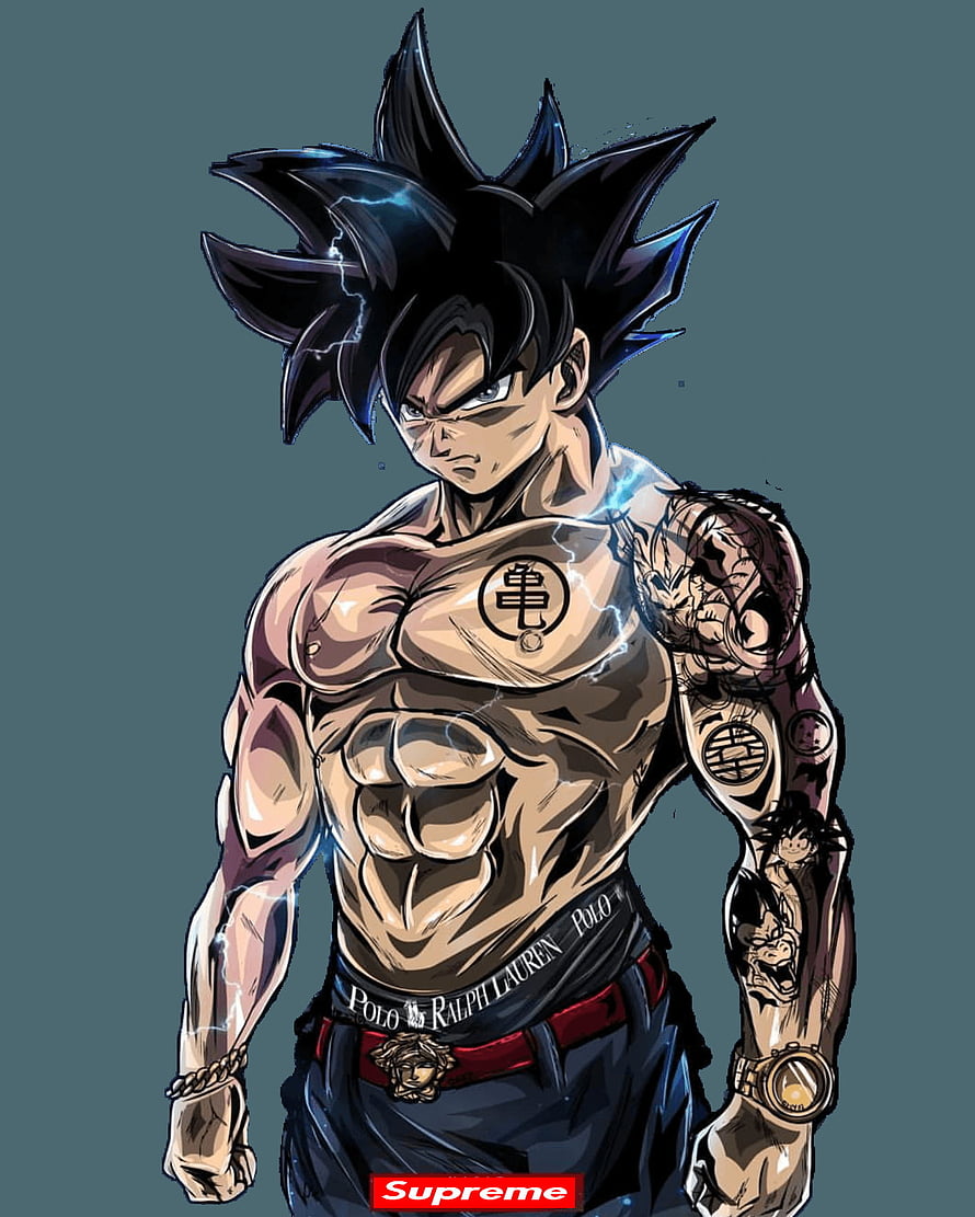 Goku with tattoos and streetwear fashion illustration HD phone wallpaper