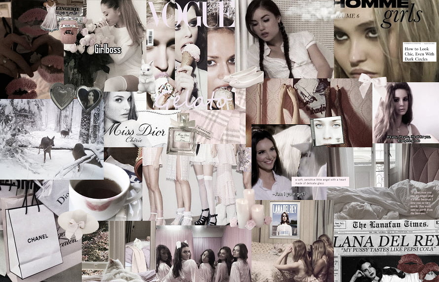 Coquette Aesthetic Mood Board Featuring Lana Del Rey, Vogue, and Soft Pastel Fashion Collage HD wallpaper
