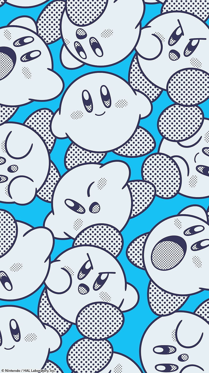 Kirby Pattern Wallpaper with Expressive Faces on Blue Background HD phone wallpaper