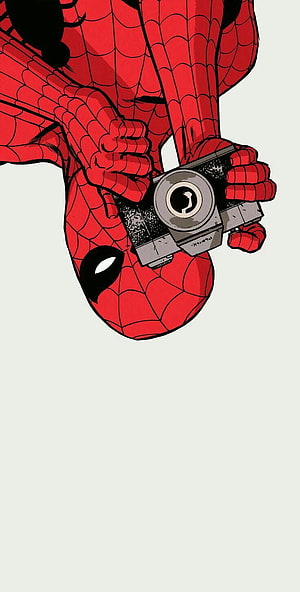 Spider-Man Hanging Upside Down Holding a Camera in Classic Comic Style, My Lifeblood - Spiderman Cartoon - & Background HD phone wallpaper