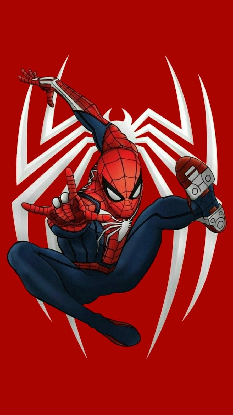 Spider-Man in Dynamic Pose with Web-Shooting Gesture Against Red Background, Spiderman Comic, Spiderman, Comic, Cartoon HD phone wallpaper