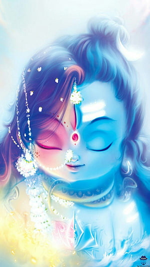 Cute Baby Krishna Digital Art Wallpaper with Blue Skin and Peacock Feather HD phone wallpaper