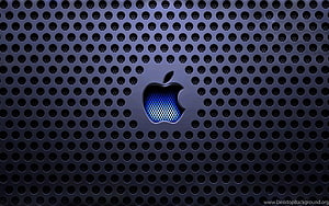 Apple Logo on Perforated Metal Surface with Blue Glow HD wallpaper