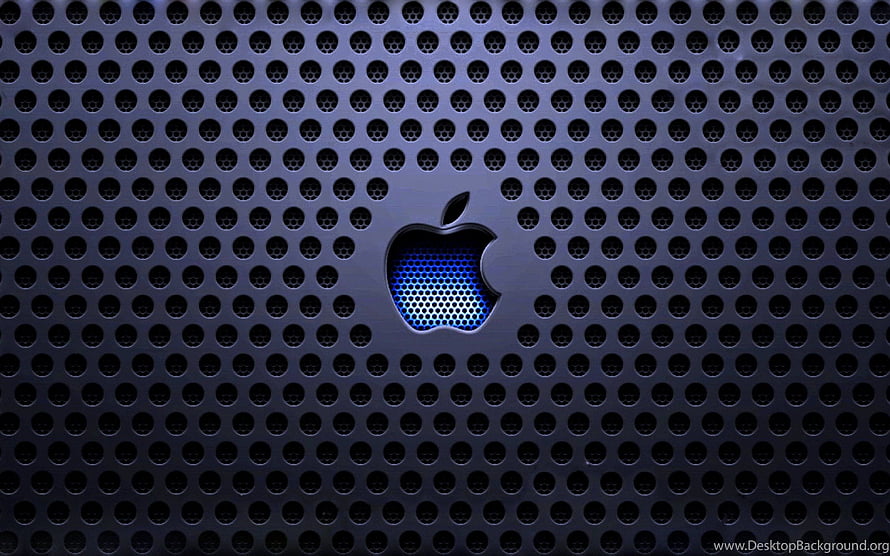 Apple Logo on Perforated Metal Surface with Blue Glow HD wallpaper