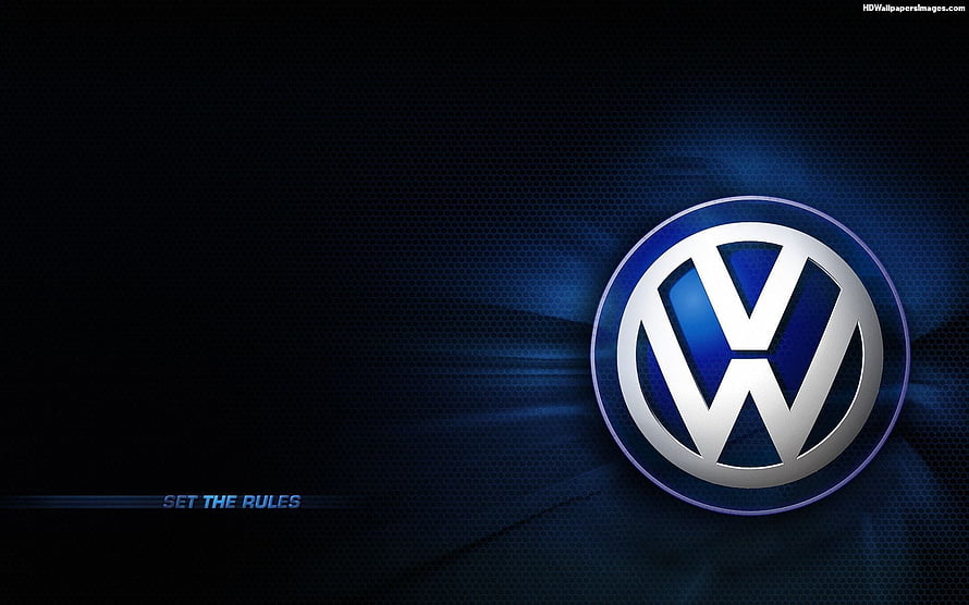 Volkswagen Logo on Dark Blue Carbon Fiber Background with Slogan HD wallpaper