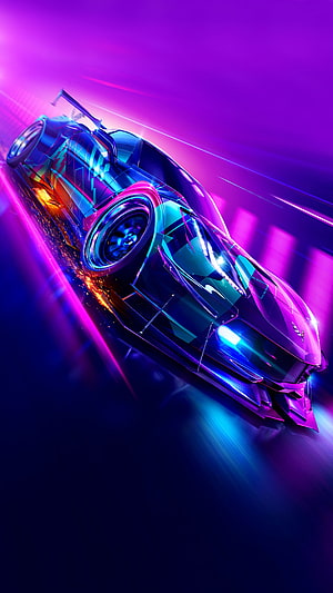 Futuristic Neon Sports Car Racing at High Speed in Cyberpunk Style HD phone wallpaper