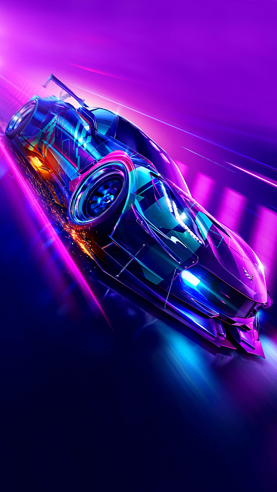 Futuristic Neon Sports Car Racing at High Speed in Cyberpunk Style HD phone wallpaper