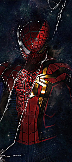 Spider-Man Iron Spider Suit Portrait With Cosmic Background And Web Overlay, Spiderman suit, Nwh HD phone wallpaper