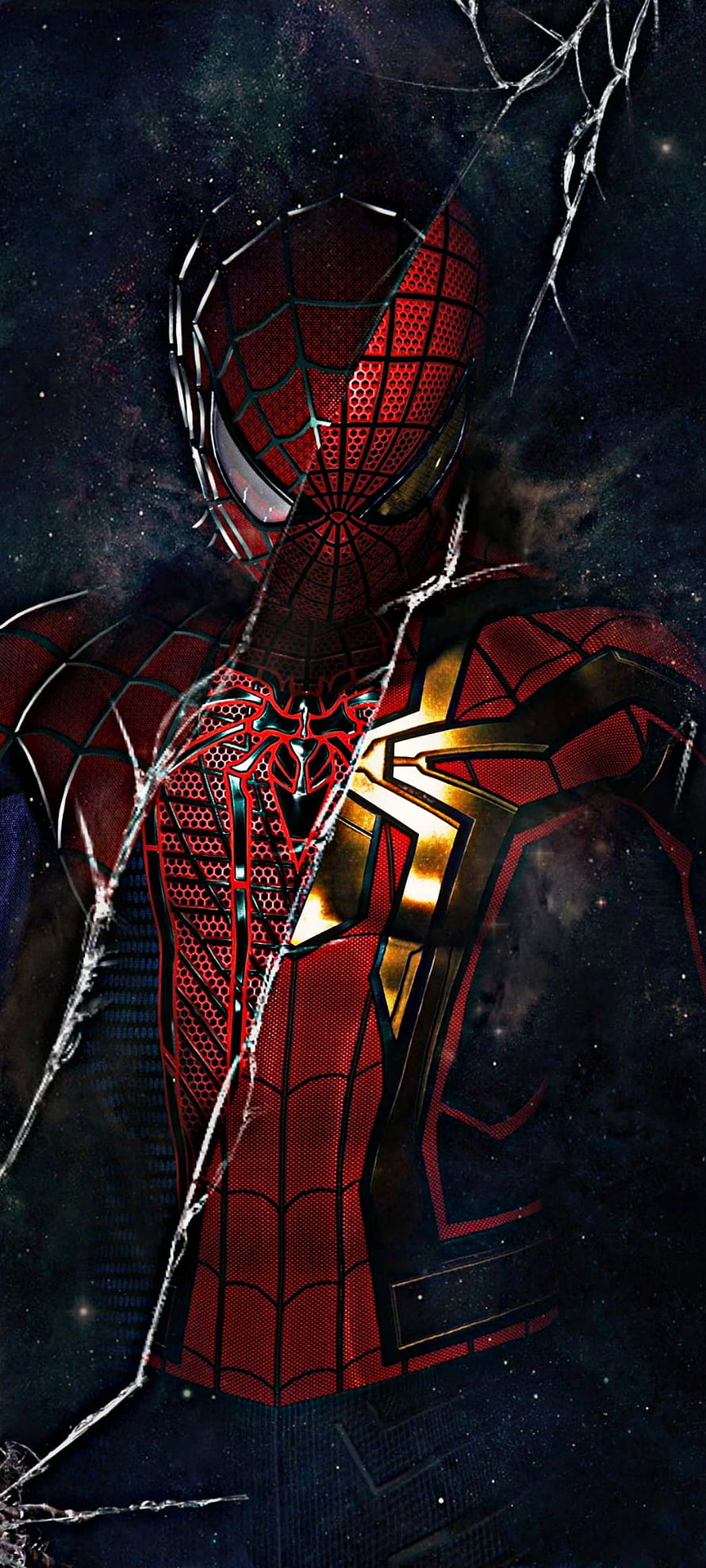 Spider-Man Iron Spider Suit Portrait With Cosmic Background And Web Overlay, Spiderman suit, Nwh HD phone wallpaper