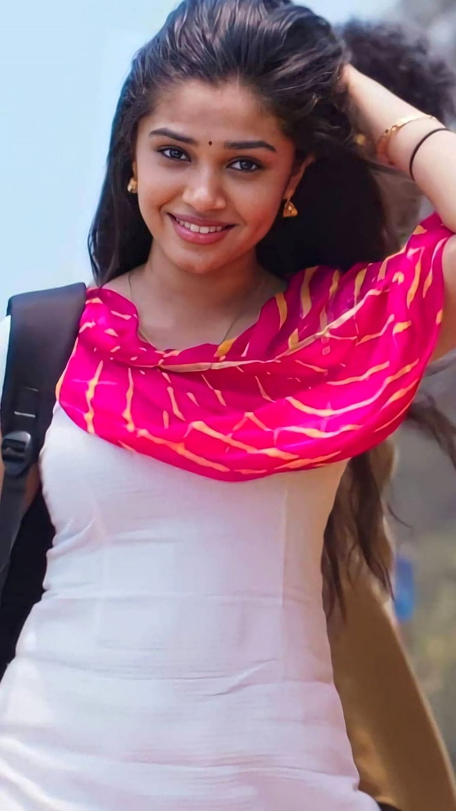 Krithi Shetty in White Dress with Vibrant Pink Dupatta HD phone wallpaper