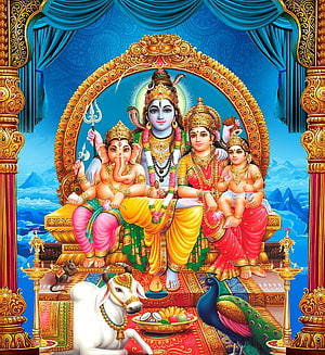 Lord Shiva with Parvati, Ganesha, and Kartikeya in Divine Family Portrait HD phone wallpaper