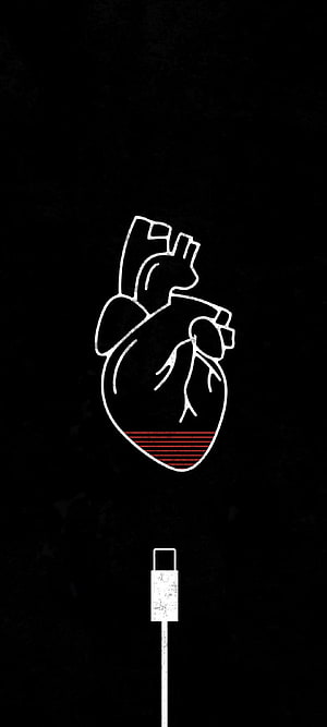 Minimalist Line Art of a Human Heart Connected to a Charging Cable on Black Background, Heart charging, love, red, charge HD phone wallpaper