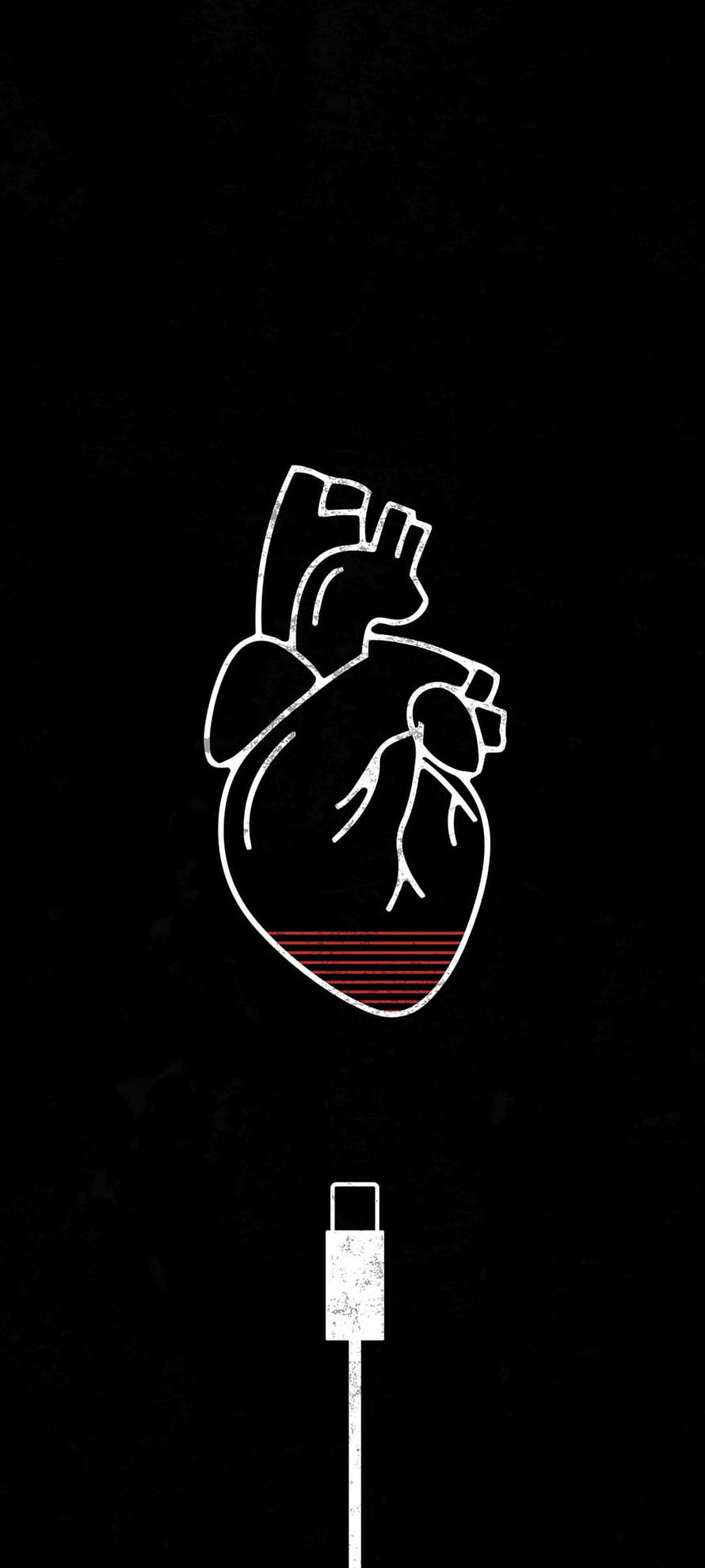 Minimalist Line Art of a Human Heart Connected to a Charging Cable on Black Background, Heart charging, love, red, charge HD phone wallpaper