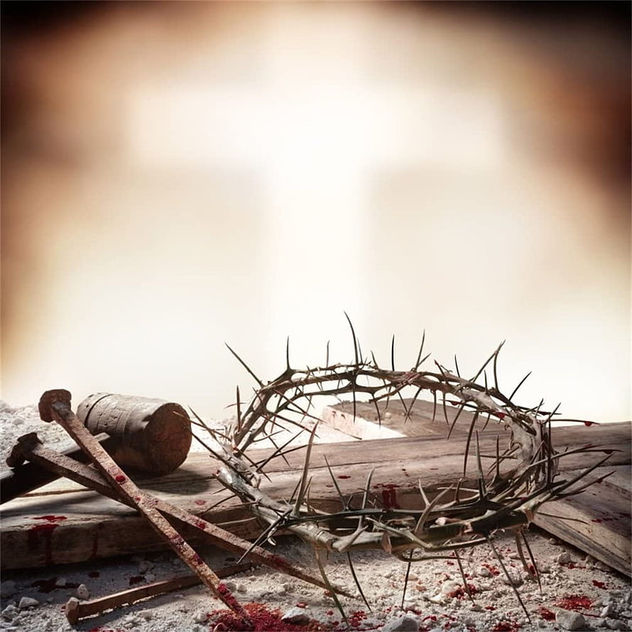 Crown of Thorns and Nails on Wooden Cross with Blood Stains HD phone wallpaper
