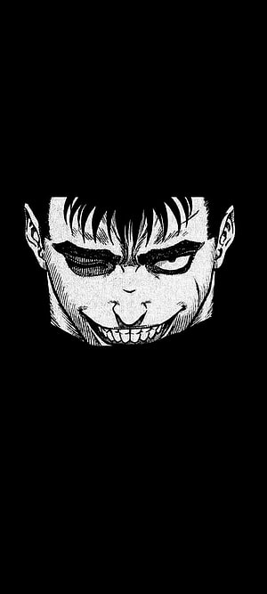 Black and White Manga Style Villain Face with Creepy Grin and Intense Eyes, Guts, jaw, art HD phone wallpaper