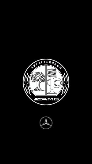 Mercedes-AMG Affalterbach Emblem and Three-Pointed Star on Black Background HD phone wallpaper