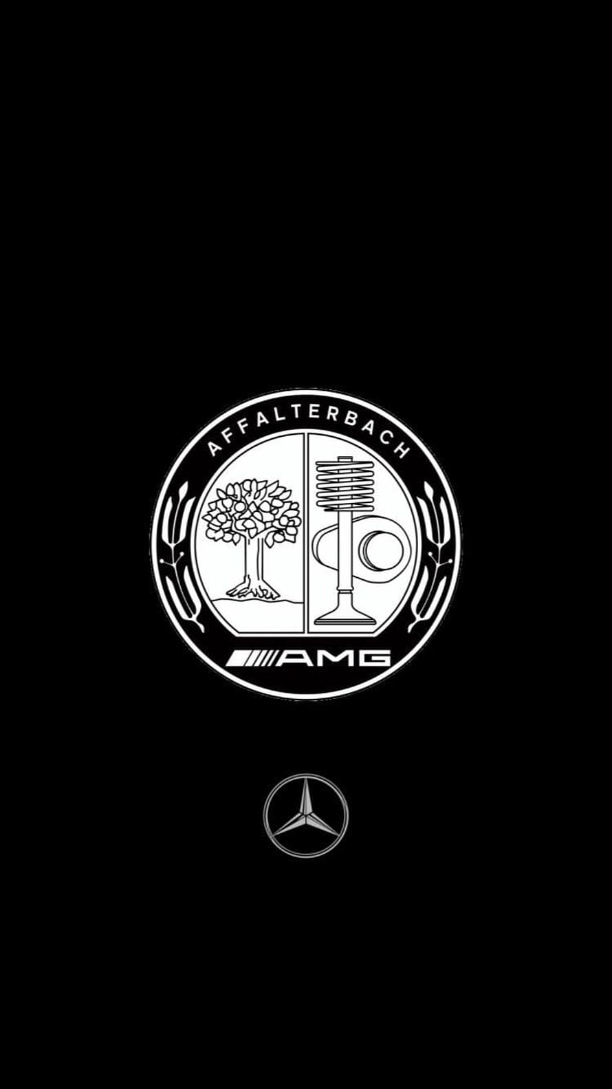 Mercedes-AMG Affalterbach Emblem and Three-Pointed Star on Black Background HD phone wallpaper