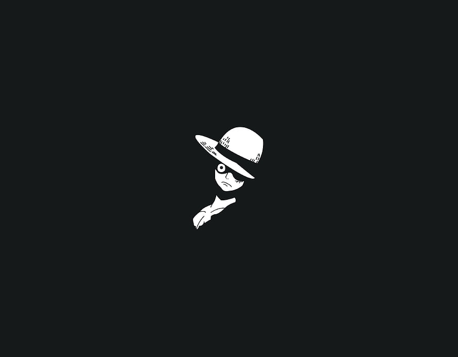 Minimalist White Silhouette of Monkey D. Luffy Wearing a Straw Hat on a Dark Background HD wallpaper